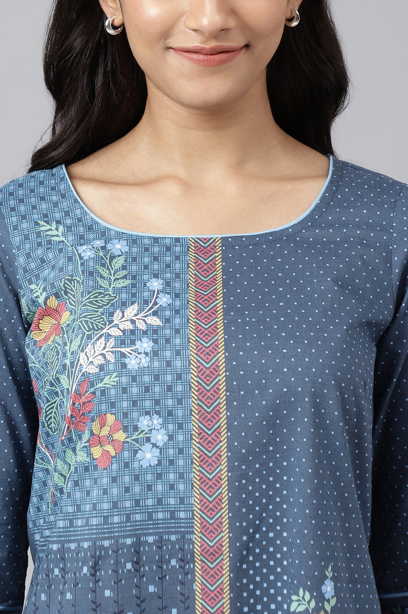 Blue Printed kurta with Straight Palazzo and Dupatta