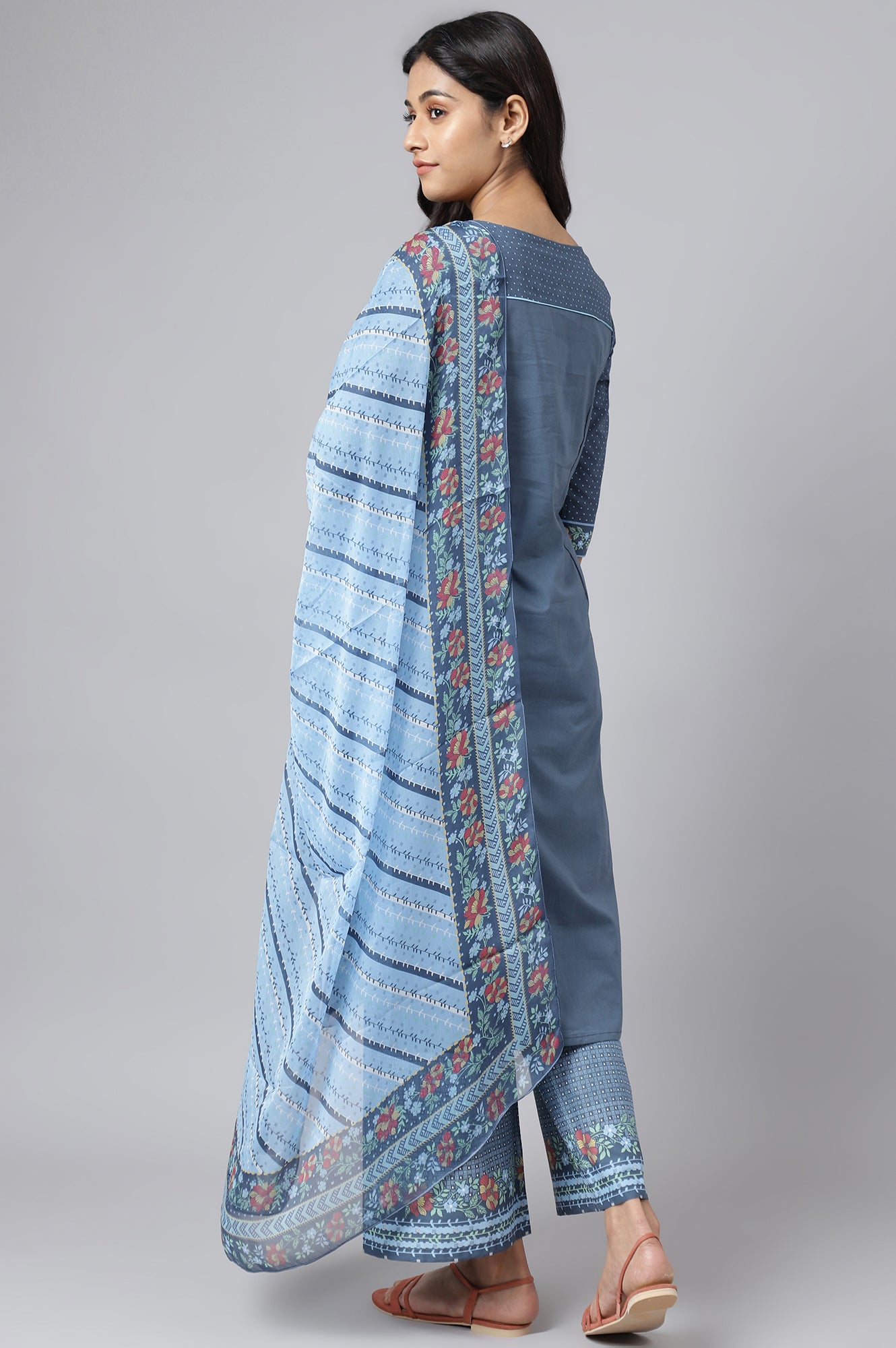 Blue Printed kurta with Straight Palazzo and Dupatta