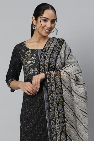 Black Printed kurta with Straight Palazzo and Dupatta