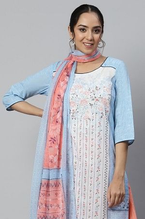 Blue Straight kurta, Peach Culottes and Dupatta Set