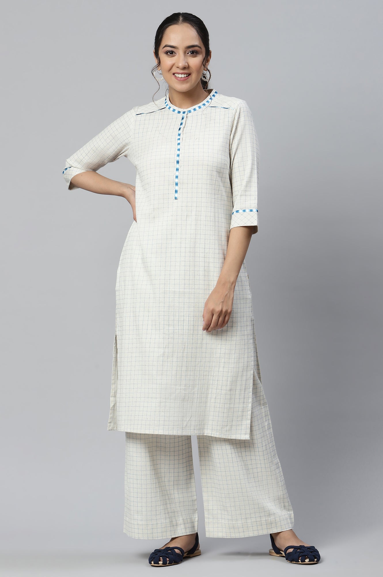 Natural Printed Cotton Flax kurta and Straight Palazzo