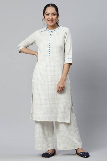 Natural Printed Cotton Flax Kurta And Straight Palazzo