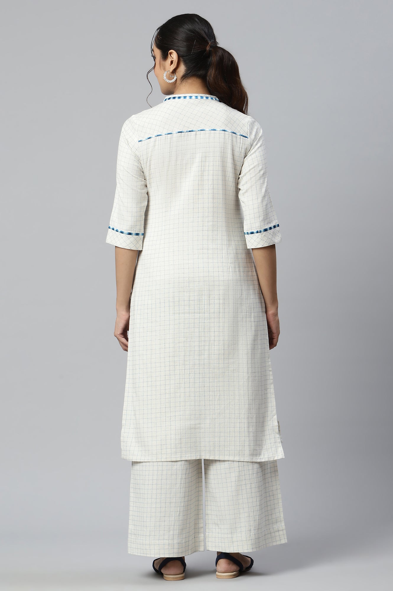 Natural Printed Cotton Flax Kurta And Straight Palazzo