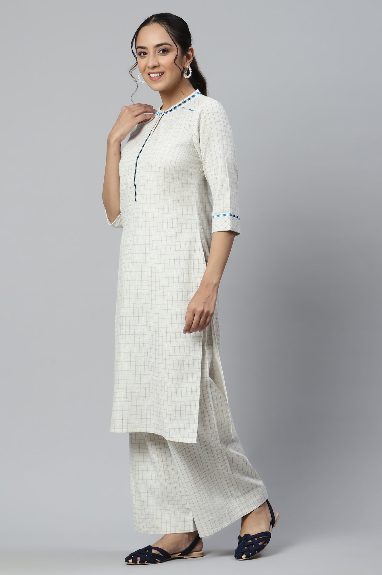 Natural Printed Cotton Flax kurta and Straight Palazzo