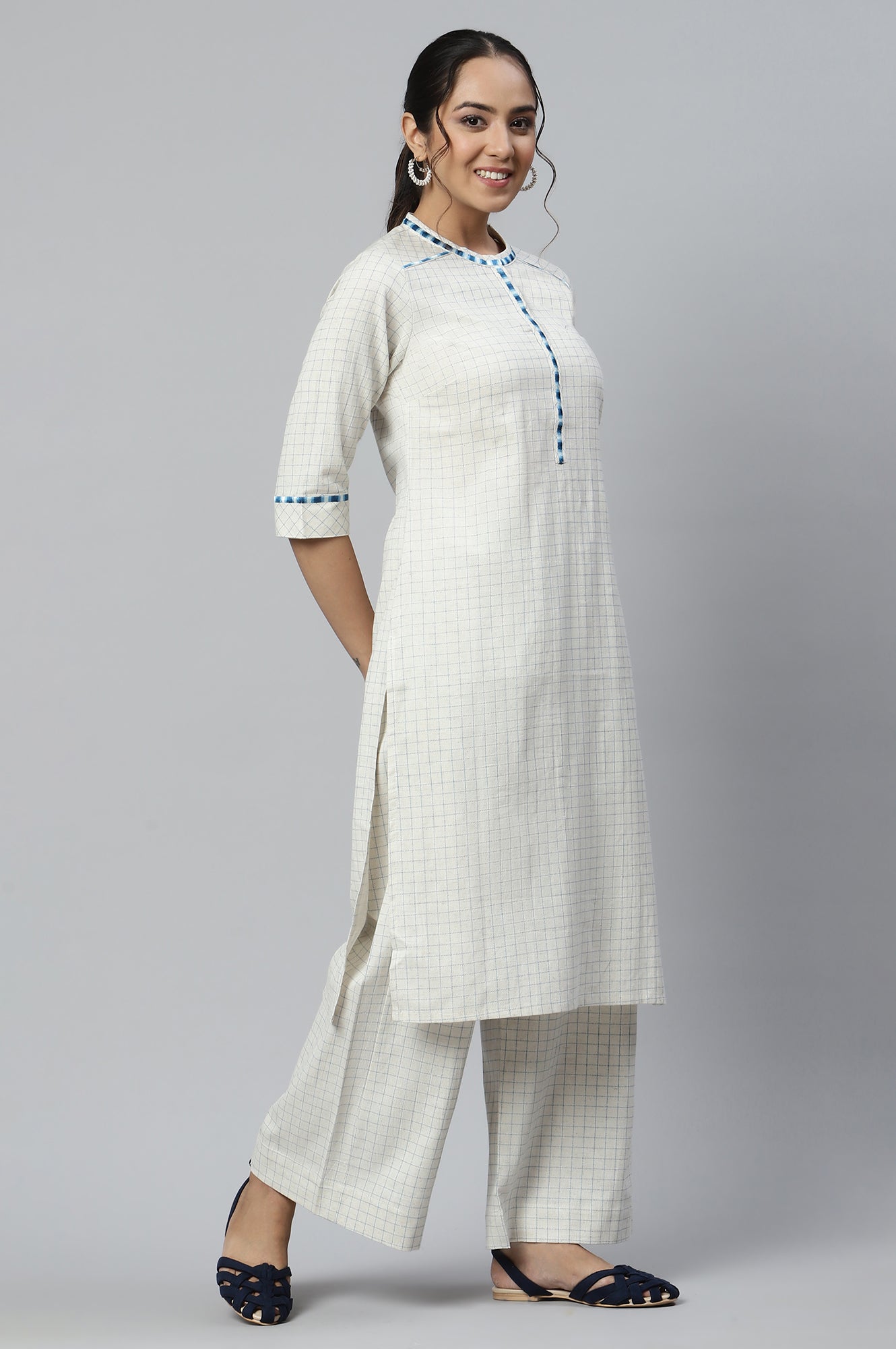 Natural Printed Cotton Flax kurta and Straight Palazzo