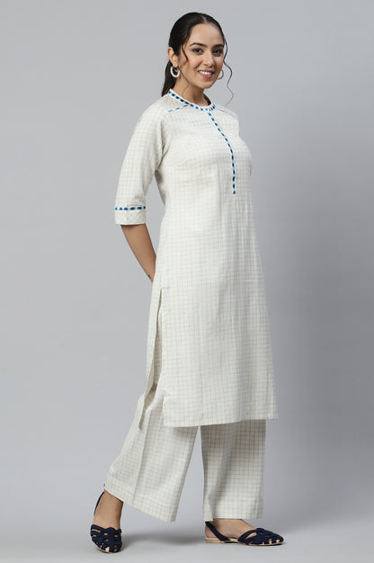 Natural Printed Cotton Flax Kurta And Straight Palazzo