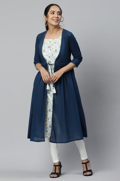 Blue Flared Gilet With Noodle Strap Kurta