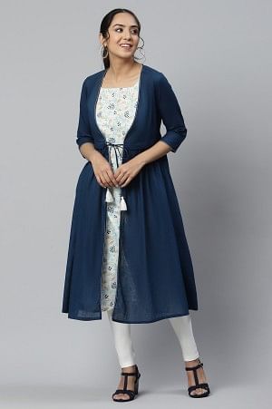 Blue Flared Gillet with Noodle Strap kurta