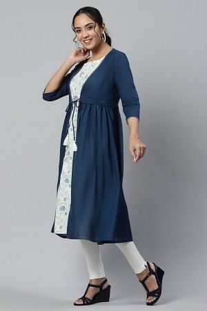 Blue Flared Gillet with Noodle Strap kurta