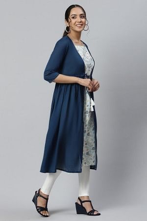 Blue Flared Gillet with Noodle Strap kurta