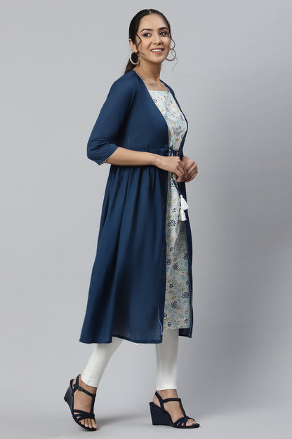 Blue Flared Gilet With Noodle Strap Kurta