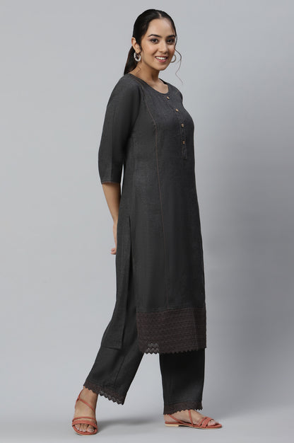 Grey Round Neck Straight kurta and Palazzo Co-ord Set