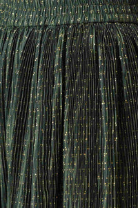 Green Embroidered kurta with Flared Skirt and Golden Dupatta