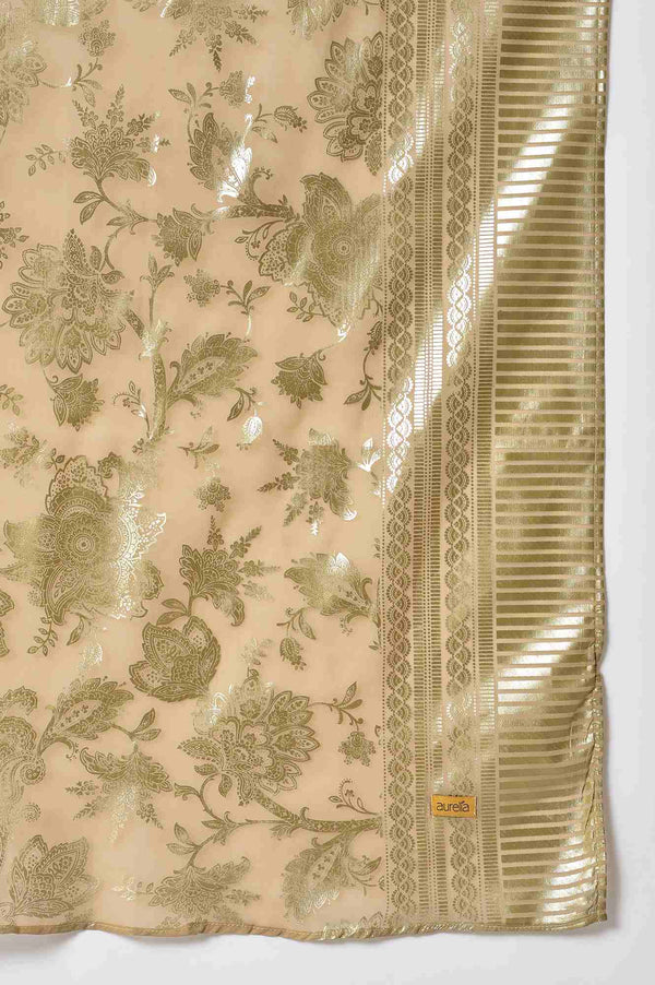 Green Embroidered kurta with Flared Skirt and Golden Dupatta