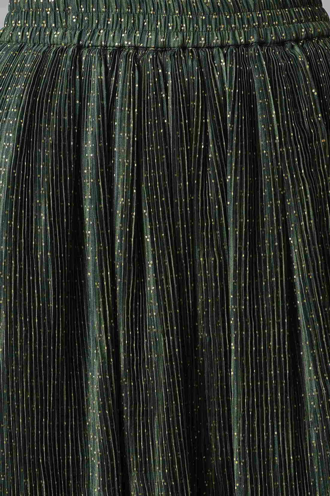 Green Embroidered kurta with Flared Skirt and Golden Dupatta