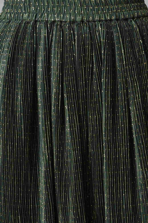 Green Embroidered kurta with Flared Skirt and Golden Dupatta