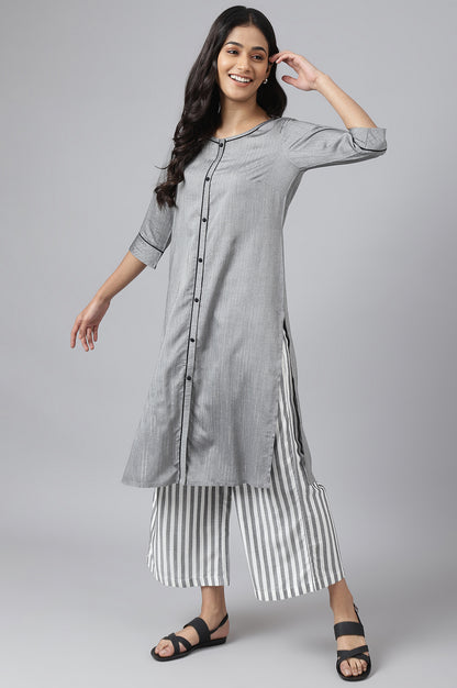 Grey Solid kurta and Straight Culottes Aurelia Set