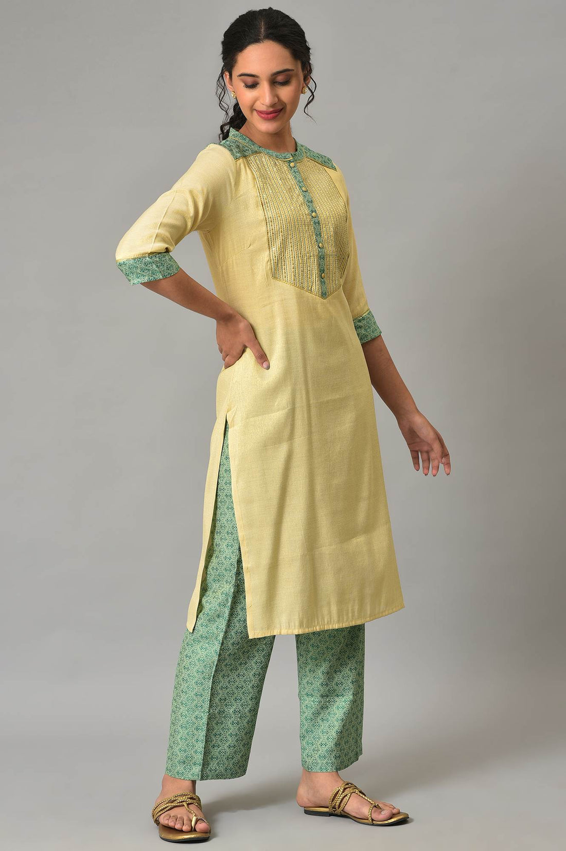 Aurelia Natural kurta-Palazzo-