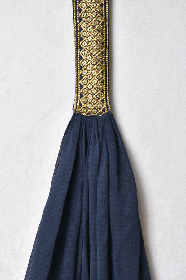 Blue Floral Printed with Zari Embroidery Liva Dress and Dupatta Set