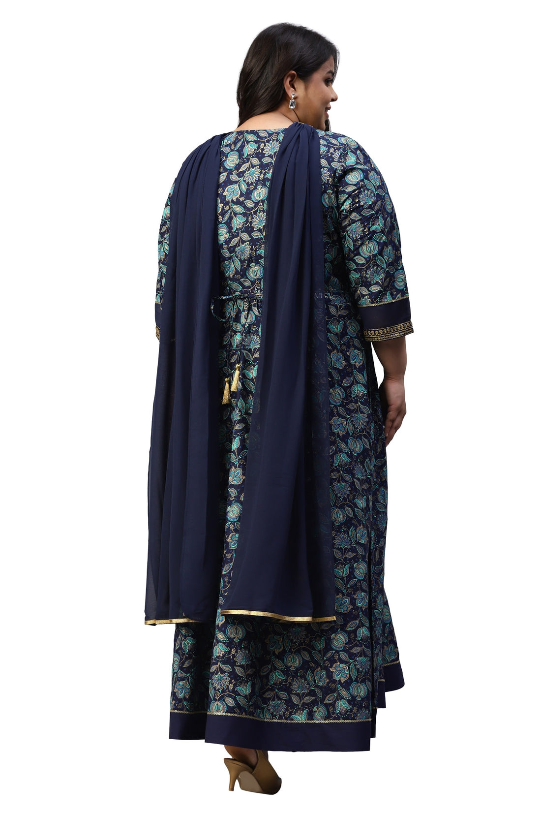 LIVA Blue Floral Printed Dress with Embroidered Dupatta