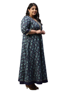 LIVA Blue Floral Printed Dress with Embroidered Dupatta
