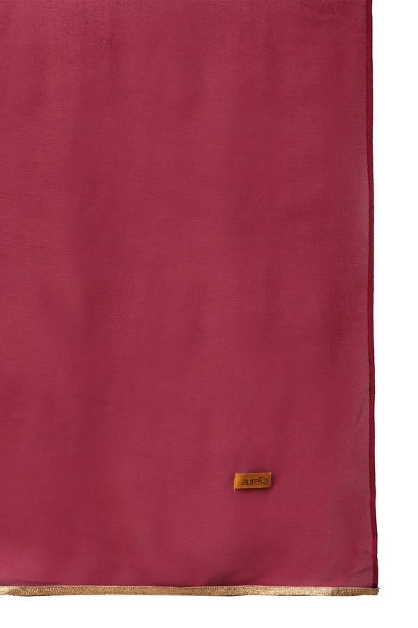 LIVA Maroon Floral Printed Dress with Embroidered Dupatta
