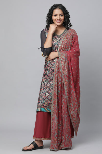 Green Shantung LIVA kurta with Gathered Sharara