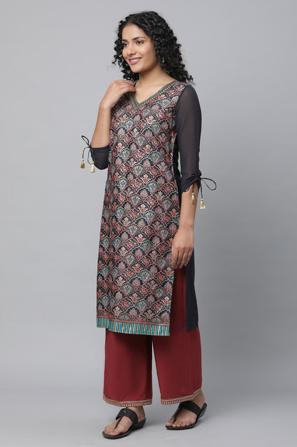 Green Shantung LIVA kurta with Gathered Sharara