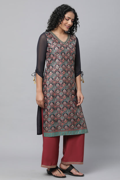 Green Shantung LIVA kurta with Gathered Sharara