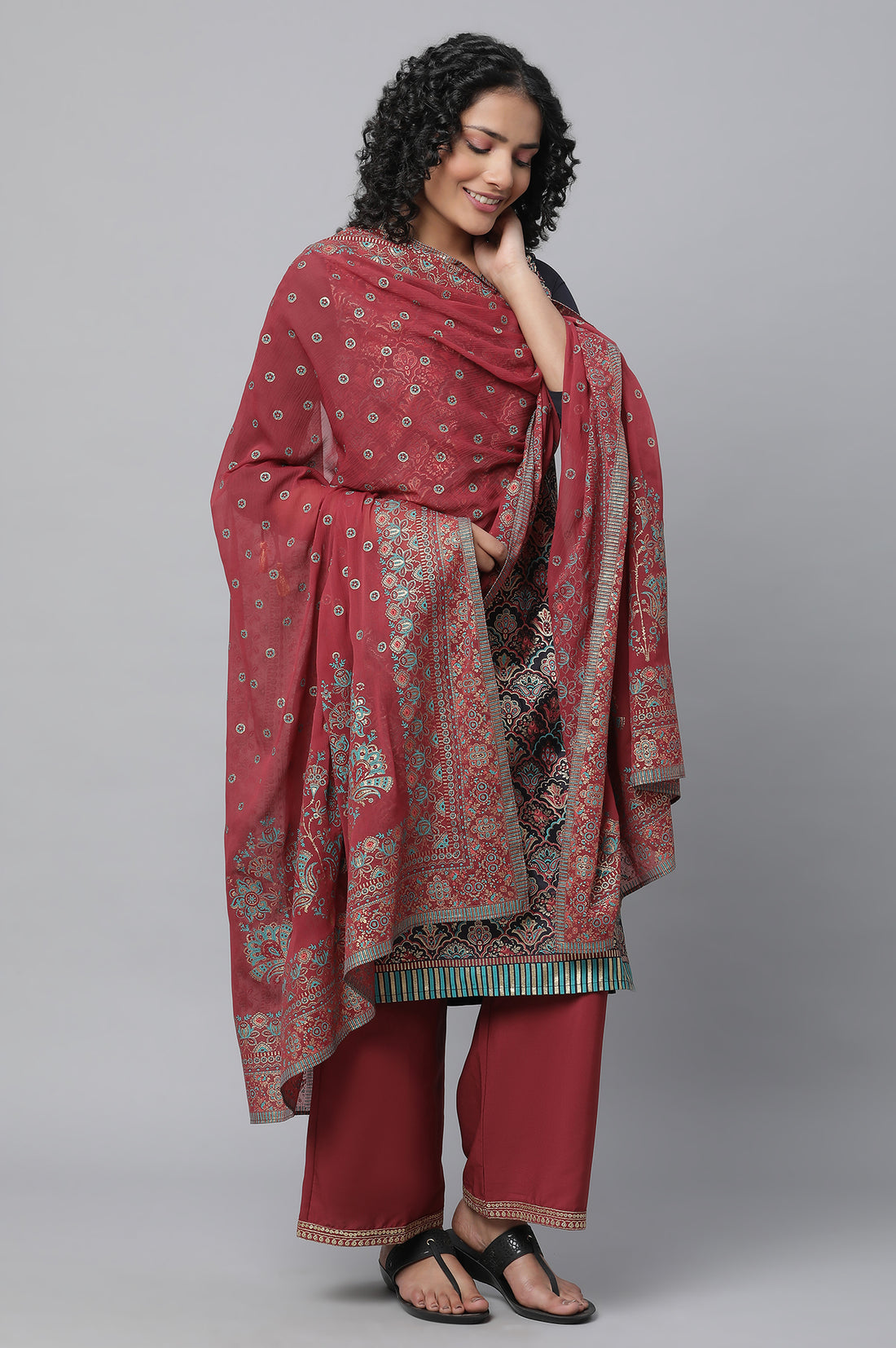 Green Shantung LIVA kurta with Gathered Sharara