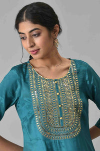 Green Shantung Liva Kurta With Gathered Sharara