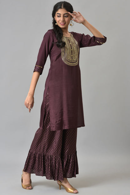 Brown Shantung LIVA kurta with Gathered Sharara