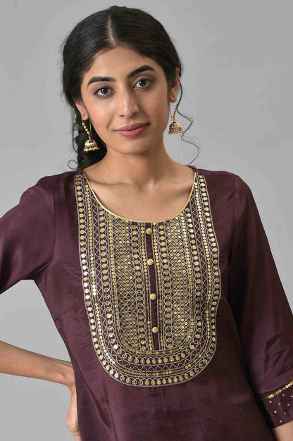 Brown Shantung LIVA kurta with Gathered Sharara