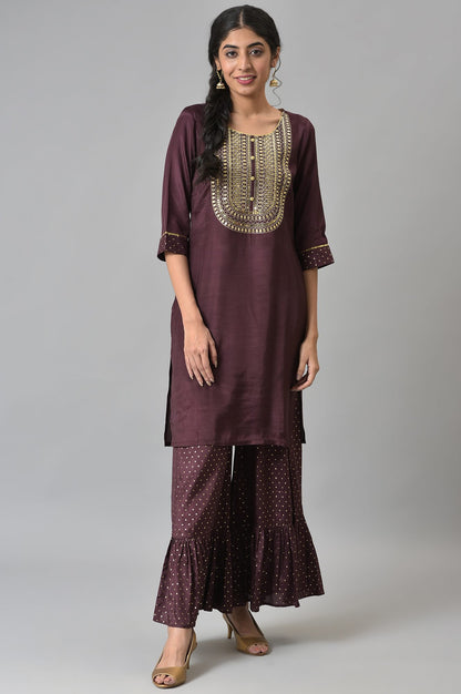 Brown Shantung LIVA kurta with Gathered Sharara