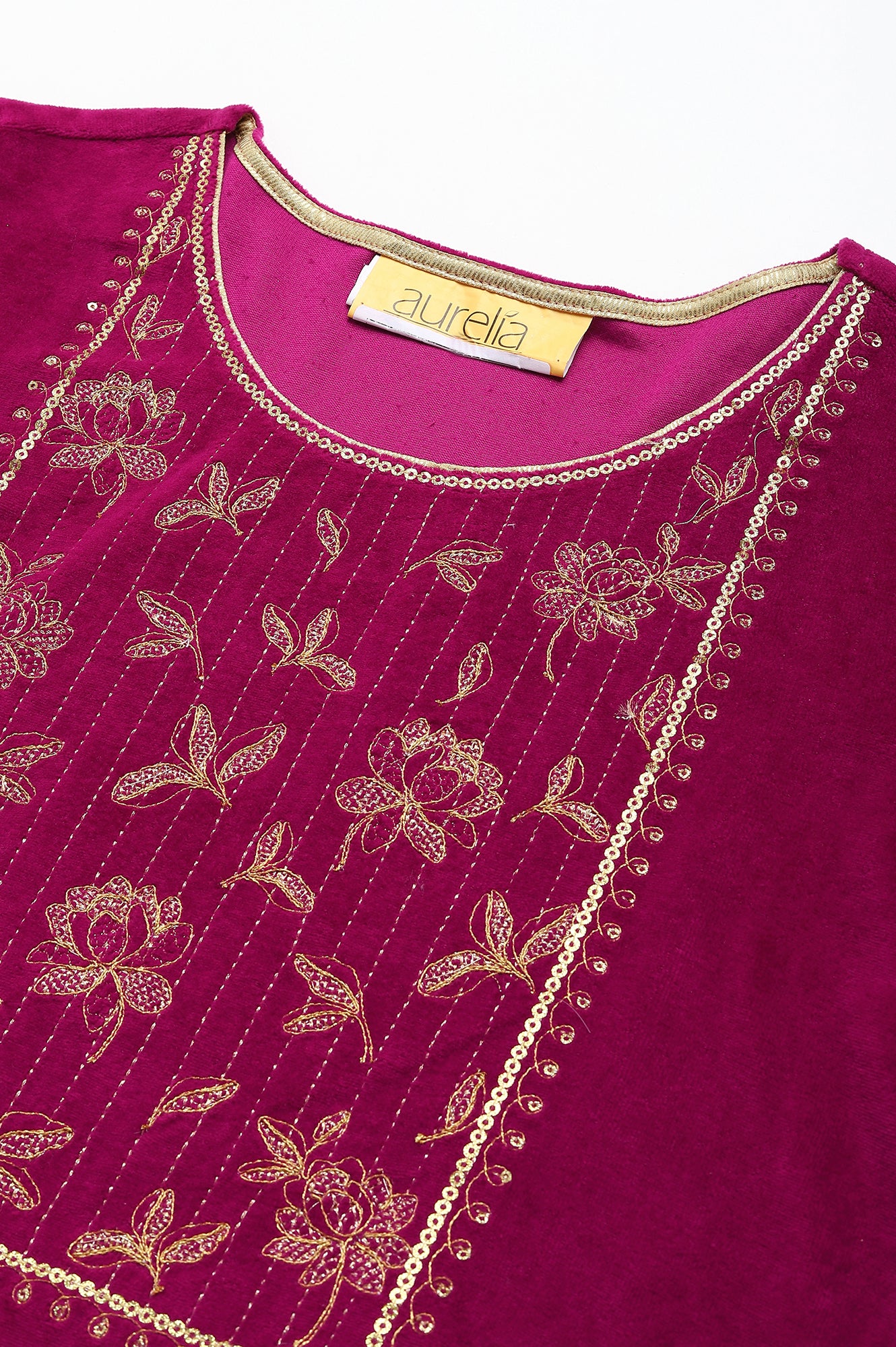 Maroon Embroidered kurta with Pants Set