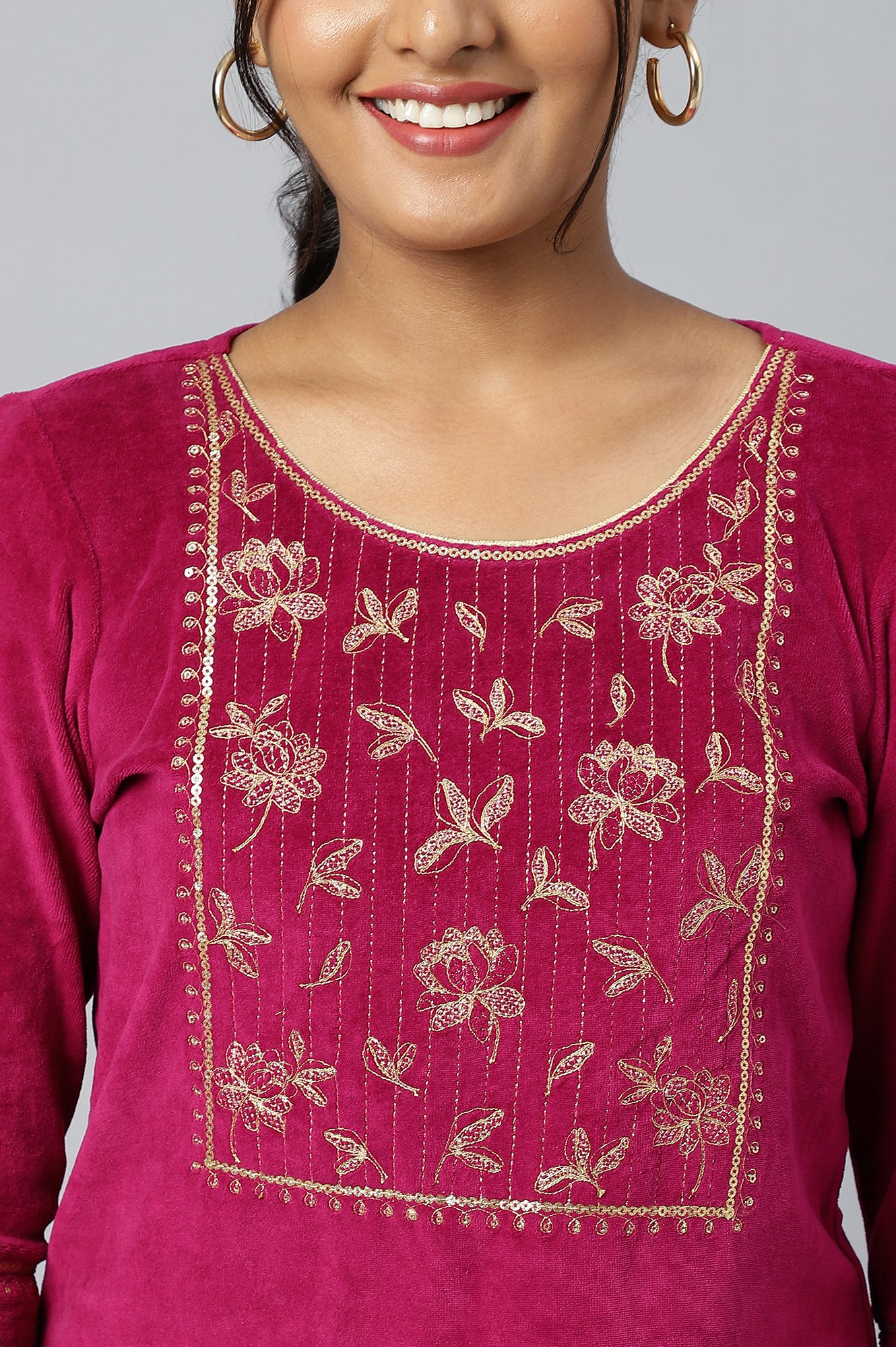 Maroon Embroidered kurta with Pants Set