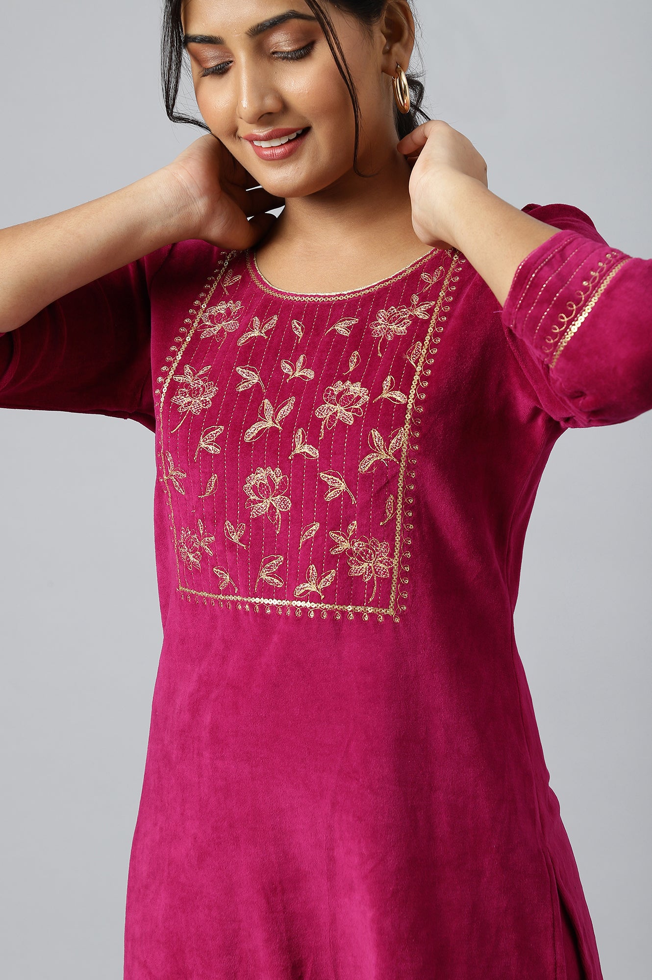 Maroon Embroidered kurta with Pants Set