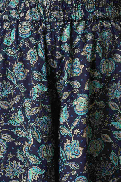 LIVA Blue Zari Embroidered kurta with Printed Culottes