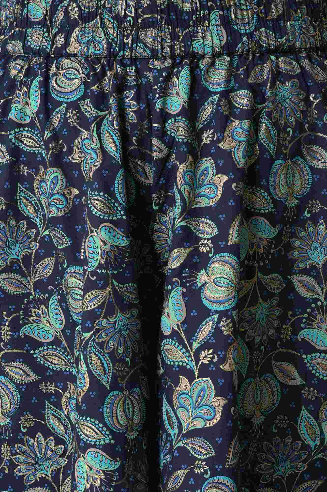 Liva Blue Zari Embroidered Kurta With Printed Culottes