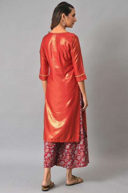 Liva Maroon Zari Embroidered Kurta With Printed Culottes