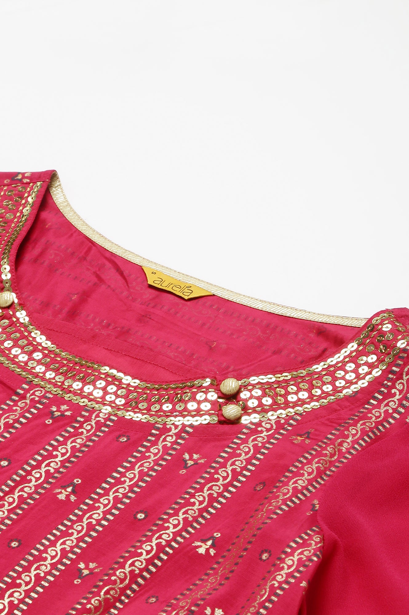 Pink Foil Printed kurta with Blue Parallel Pants and Dupatta