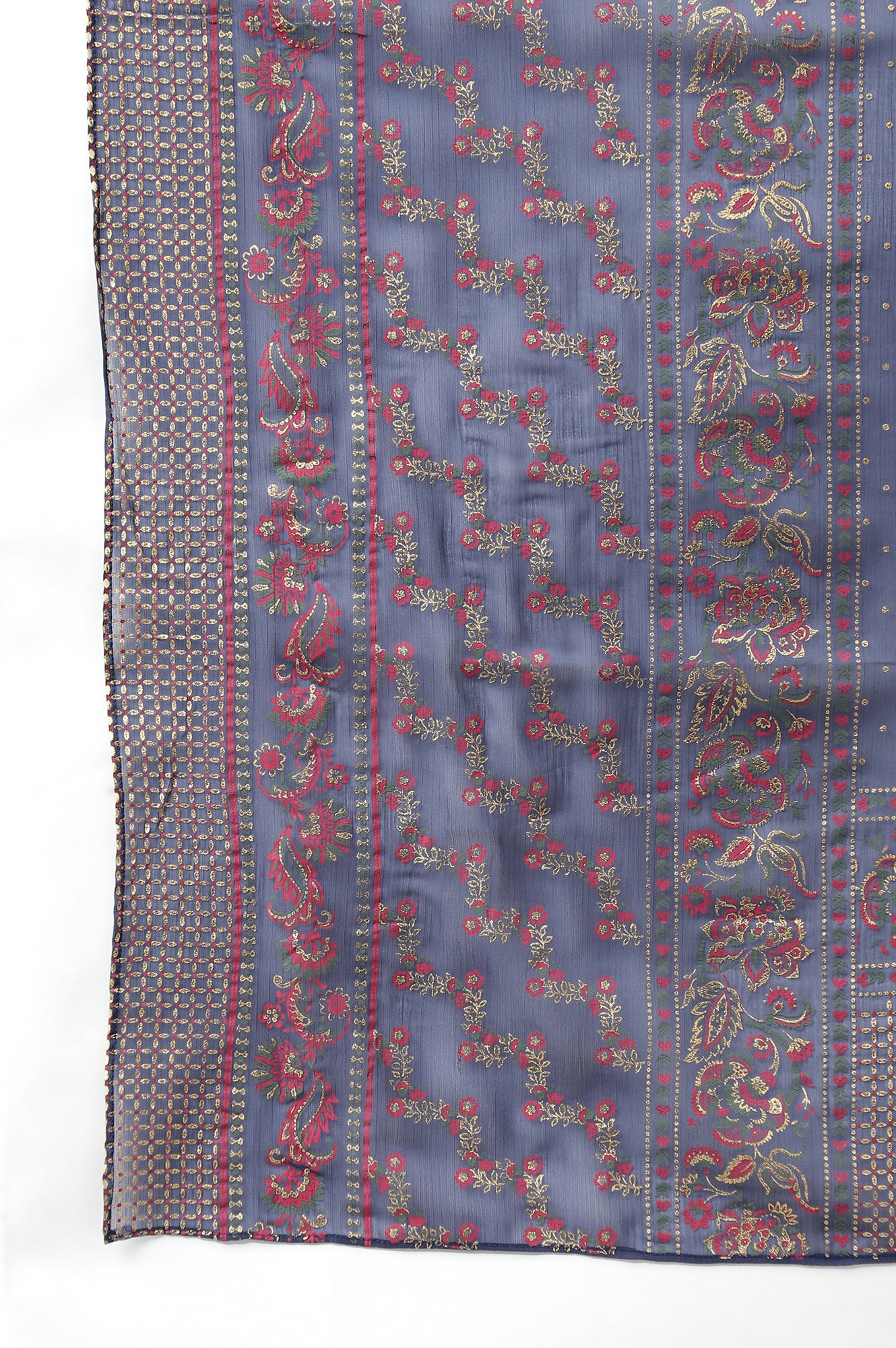 Pink Foil Printed kurta with Blue Parallel Pants and Dupatta