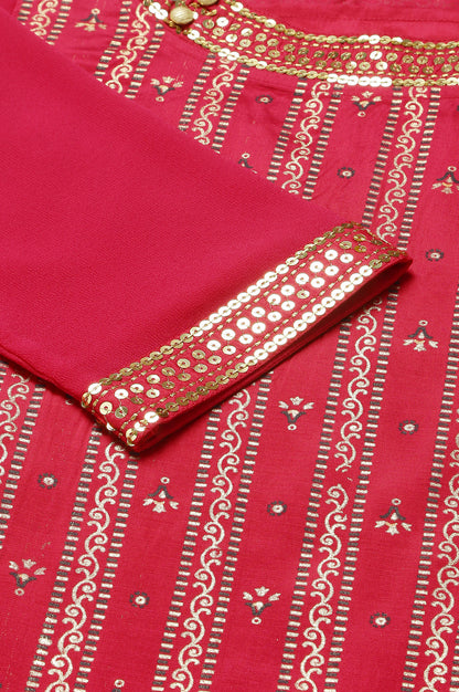 Pink Foil Printed kurta with Blue Parallel Pants and Dupatta