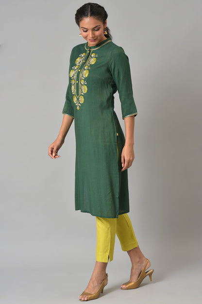 Green Liva Zari Embroidered Kurta With Trousers