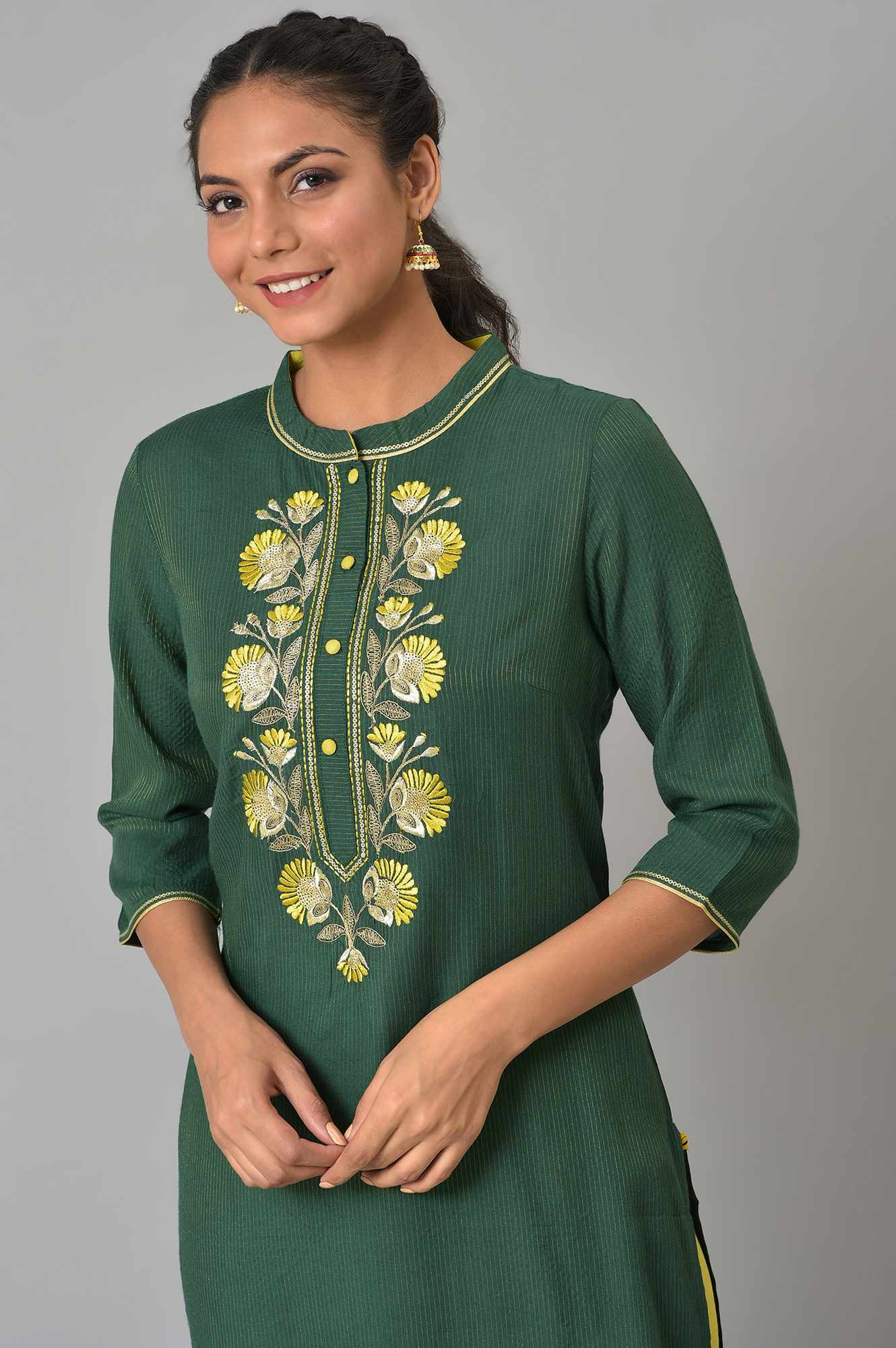 Green Liva Zari Embroidered Kurta With Trousers