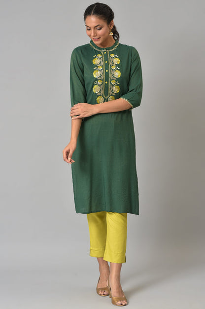 Green Liva Zari Embroidered Kurta With Trousers