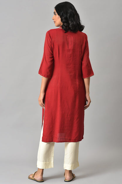 LIVA Red Embroidered kurta with Beige Trouser Pants