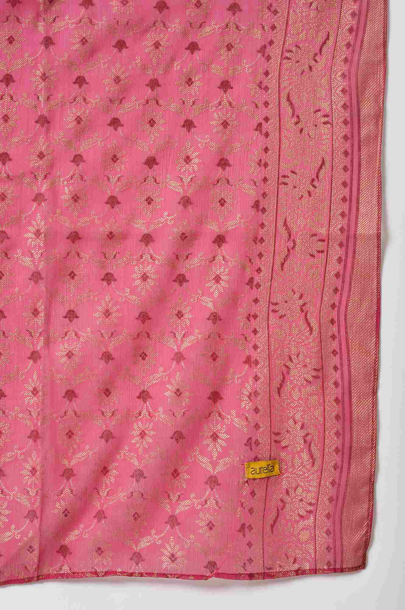 Peach Foil Printed Sleeveless kurta with Pink Sharara and Dupatta