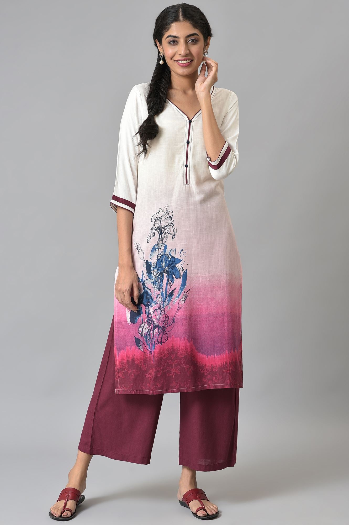 White Printed kurta with Maroor Palazzo