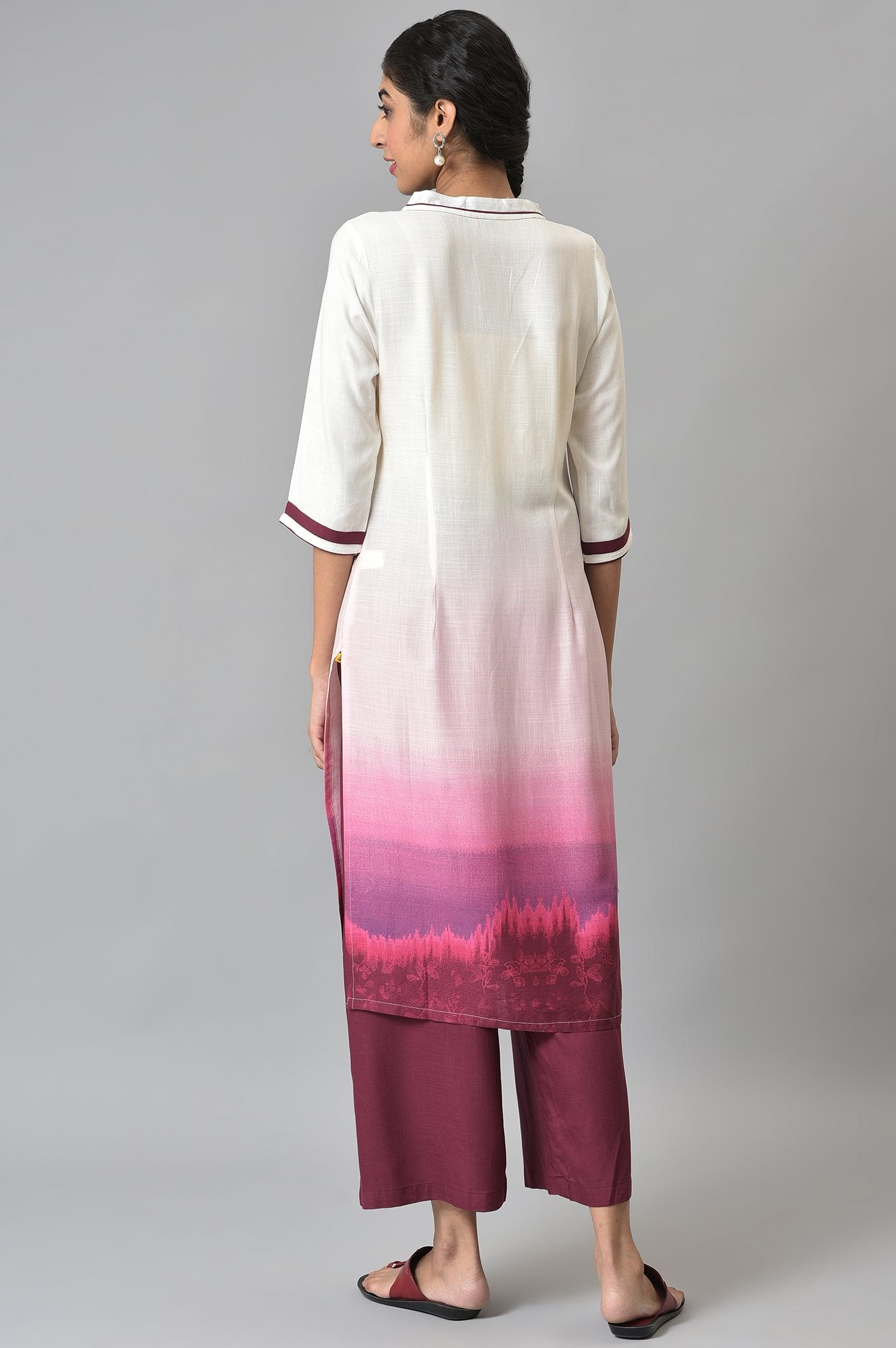 White Printed kurta with Maroor Palazzo